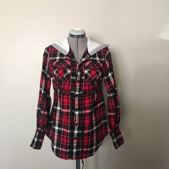 Tops - Flannel button down hoodie
